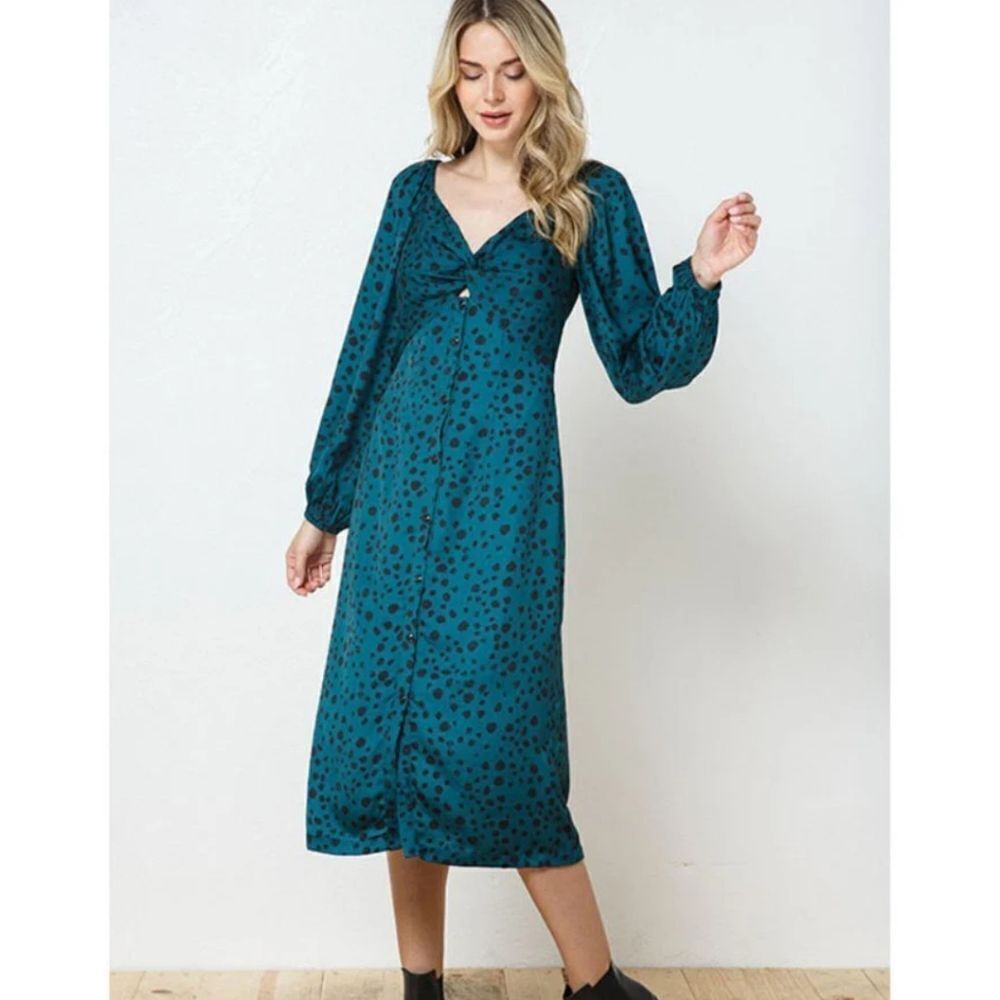 NEW ILLA ILLA Satin Knot Detail Midi Dress Medium